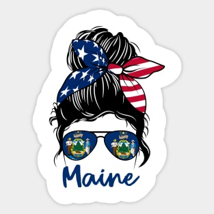 Maine girl Messy bun , American Girl , Maine Flag Sticker